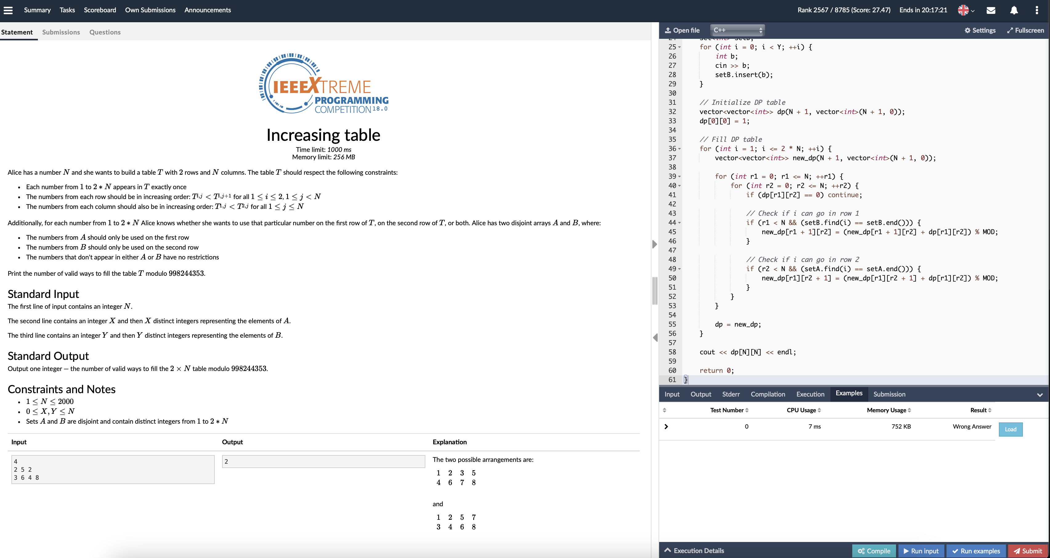 IEEEXTREAM-Incresing-table